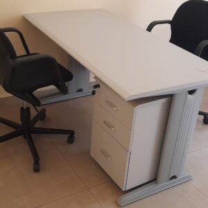 SECRETÁRIA COM PERNA METÁLICA c/bloco AD/CINZA-1,20