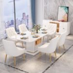 MESA DE JANTAR COM 6 CADEIRAS SAFIRA AD/DOURA/PRATEADA-2M